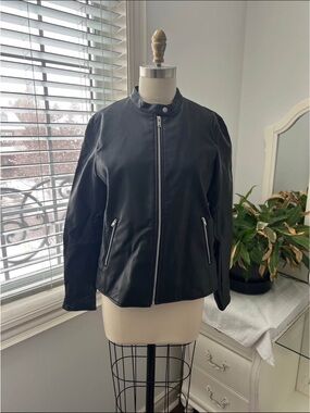 Black Faux Leather Zip Moto Jacket - Women